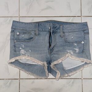 American Eagle Outfitters Light Blue Distressed Jean “Shortie”  Shorts